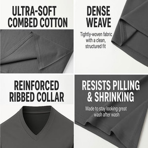 เสื้อยืดคอกวีชาย ออกแบบเองได้ ผลิตจากผ้าฝ้าย ราคาโรงงานโดยตรง MOQ ต่ำ จัดส่งทั่วโลก ขนาดพอดีตัวตามสั่ง รับประกันตามฤดูกาล - Product Image 4