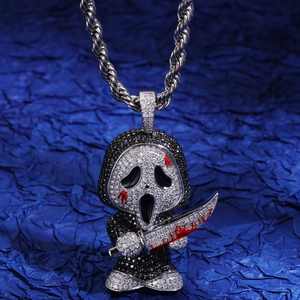 Colgante Unisex de Plata 925 Bañado en Oro de 14K con Moissanita Iced Bling, Temática de Terror Hip Hop, Fantasma Asesino, Anime, Certificado - Product Image 1