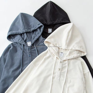 Custom logo Corduroy <b>Oversize</b> Velvet 14 Button Collar Big Pocket <b>Mens</b> Pull Over <b>Hoodie</b> With Drawstring - Product Image 1