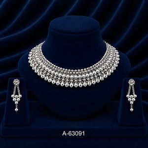 Conjunto de Collar de Novia de Diseño Exclusivo, Chapado en Oro de 24K con Circonitas, Joyería Nupcial India A-63091 - Product Image 1