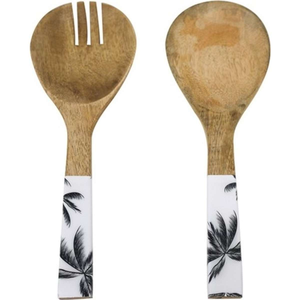 Cuillère/Fourchette en Bois Émaillé Imprimé – Meilleur Design avec Manche à Motif Feuille de Palmier – Vaisselle Émaillée Imprimée Écologique – Cuillère à Salade - Product Image 1