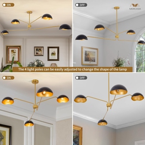 Lustre Sputnik moderne noir et or, luminaire suspendu contemporain en fer, lampe de plafond de style mid-century, lampe de luxe pour salon - Product Image 6