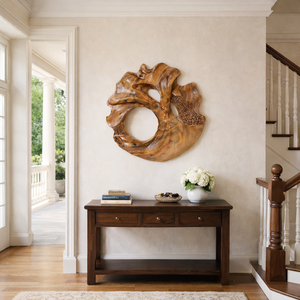Sculpture murale artisanale en bois naturel Luxali, design Art Déco, écologique, décoration de salon, plantes/fleurs - Product Image 2