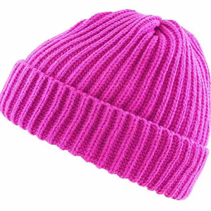 Pink Solid Ribbed <b>Beanie</b> Hat Unisex Adult Winter Warm Casual Style 100% Polyester Hand Knitted Breathable <b>Waterproof</b> Flock Print - Product Image 3