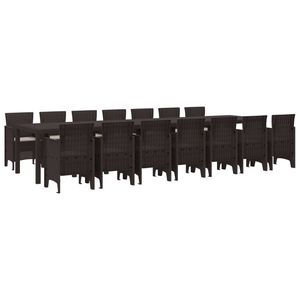 Ensemble de salle à manger de jardin en PP marron avec 15 coussins pour une expérience culinaire confortable en plein air - Product Image 1