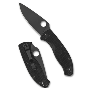 Couteaux pliants entièrement noirs avec lame à bord lisse et revêtement foncé, manche ergonomique texturé, trou rond pour le pouce et clip de poche portable - Product Image 1