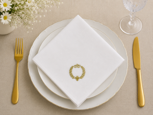 White Embroidered <b>Linen</b> <b>Cloth</b> Napkin Square Dinner Napkin Wedding Banquet <b>Table</b> Decor Custom Logo - Product Image 2
