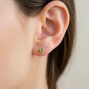925 Sterling <b>Silver</b> Peridot <b>Stud</b> Earrings August Birthstone Minimalist Gemstone Jewelry Gift For Women - Product Image 6