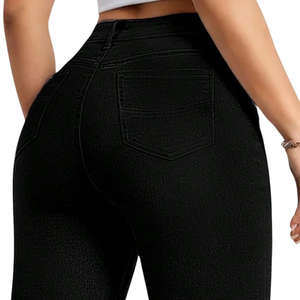 Womens Black <b>Stretch</b> <b>Denim</b> Capri Pants Regular Fit High Waist Button Hem Casual Cropped Jeans Summer Daily Wear Comfort Fit - Product Image 4