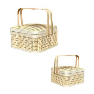 Best Selling BAMBOO GIFT <b>BASKET</b> with Lid and Handles Custom Color Available <b>Wicker</b> Crafts Gift Hamper & Storage - Product Image 1