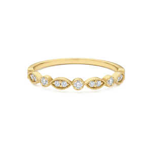 Bague de promesse en or massif 9K 10K avec diamant de laboratoire rond, style vintage Milgrain, et demi-alliance de mariage en moissanite - Product Image 1
