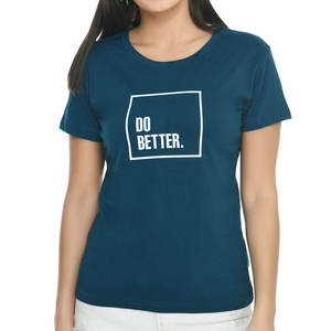 Camiseta de Cuello Redondo Azul Oscuro para Mujer con Estampado "Do Better", Casual, Manga Corta, 100% Algodón Jersey - Product Image 1