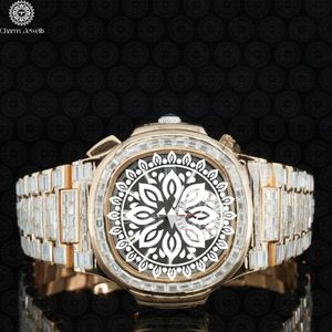 Montre de luxe pour homme Charm Jewells, boîtier carré en acier inoxydable, lunette sertie de diamants, mouvement mécanique, cadran de 40 mm, date automatique, 10 bars - Product Image 1