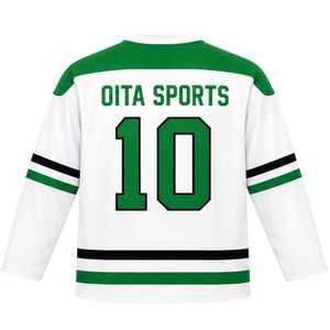 White Green Sublimation Ice Hockey Jersey Long Sleeve Sports Team Uniform Match Shirt Outdoor Training Wear <b>Athletic</b> Hockey - Product Image 2