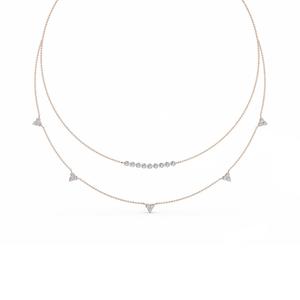 Collar Moderno de Oro Rosa de 9K con Doble Capa y Diamantes de Laboratorio, con Acento de Barra Curva y Racimo, 1.96 CTW, 18 Pulgadas - Product Image 2