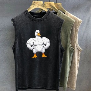 Camiseta Oversize para Hombre, Estilo Vintage Lavado, con Estampado Gráfico de Pato Musculoso, Camiseta sin Mangas, Chaleco, Ropa de Gimnasio para Mujer, Verano - Product Image 3