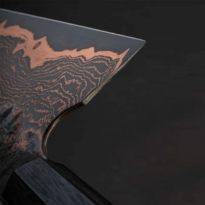 Custom Made Copper Damascus Pattern Outdoor <b>Kitchen</b> Utility Knife With Reinforced Wooden Handle For <b>Camping</b> & Catering Services - Product Image 2