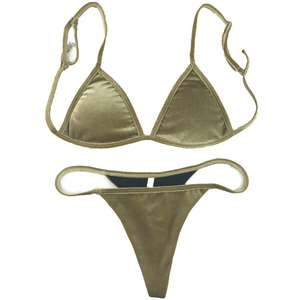 Whole Sale Cross Hanging High Waist Bikini Anti-Bacterial Micro Bra Solid Front Sexy Women Bandage Two Piece <b>Thong</b> Swimsuit - Product Image 1