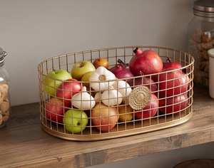 Handmade <b>Gold</b> Plated Metal Wire <b>Basket</b> With Elegant Design Perfect For Kitchen Fruit <b>Storage</b> And Hotel Essentials - Product Image 4