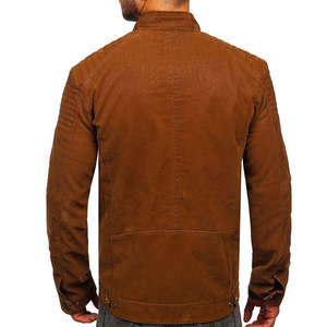 <b>Men's</b> Brown PU Moto <b>Jacket</b> Stand Collar Zipper Closure Slim Fit Regular Length Solid Color Eco-Friendly <b>Leather</b> <b>Jacket</b> - Product Image 5