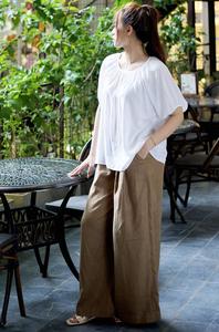 Pantalones de pierna ancha informales para mujer Diseño frontal plano de ajuste holgado con estilo holgado - Product Image 4