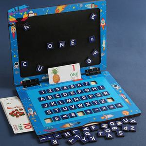 Juguete de Madera para Niños con Forma de Portátil, con Tarjetas de Aprendizaje de Letras, Matemáticas y Pizarra - Juguete Educativo Interactivo W12E196 - Product Image 3
