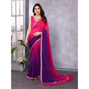 ชุดส่าหรีงานปักลายลูกไม้จอร์เจตต์สุดฮิตสำหรับงานปาร์ตี้ พร้อมเสื้อเบลาส์แบบยังไม่เย็บติดกับชุด - Product Image 1