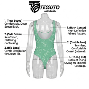 Maillot de bain une pièce imprimé floral pour femmes, bretelles spaghetti, body extensible tricoté, vêtements de plage d'été, vert - Product Image 3
