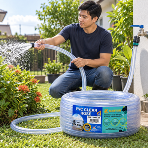 สายยางใส PVC PYR ยี่ห้อ KARYON ขนาด 3.2 ถึง 25 มม. x 30 ม. สายยางฉีดน้ำแบบยืดหยุ่นสำหรับรดน้ำสวน พร้อมที่ยึดติดผนัง - Product Image 1