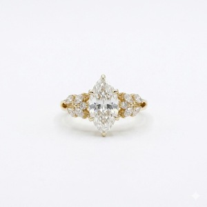 Bague de fiançailles en or 14 carats avec diamant de laboratoire taille marquise, motif branche de feuille d'or, ensemble de mariage unique inspiré de la nature - Product Image 1
