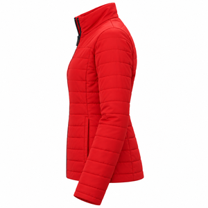 Chaqueta acolchada roja de alta calidad para mujer, con cuello alto, manga larga, cortavientos, con cierre, para invierno. - Product Image 3
