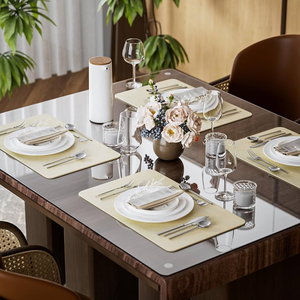 Leather Fabric <b>Rectangle</b> <b>Placemats</b> Solid Color Non-Slip Table Mats & Pads Eco-Friendly Modern Shape Reusable - Product Image 3