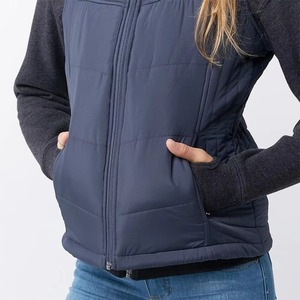 Chaleco Acolchado sin Mangas para Mujer, Largo, Cintura Alta, Color Azul Marino Sólido, Cierre de Cremallera, Ligero, Tejido de Poliéster - Product Image 4