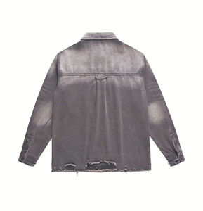 Chaqueta de mezclilla vintage desgastada con efecto ácido personalizada Up Felt para hombre, chaqueta de trabajo con botones. - Product Image 2