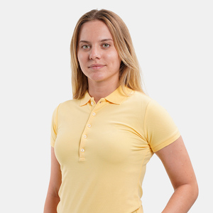 Polo à manches courtes jaune pour femme, couleur unie, tissu tricoté décontracté, longueur normale - Product Image 3