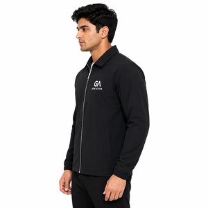 Men's <b>Black</b> Bomber <b>Jacket</b> Windproof Lightweight <b>Zip</b>-<b>Up</b> Stand Collar Casual Outdoor Sports <b>Jacket</b> Custom OEM Wholesale Front Logo - Product Image 3