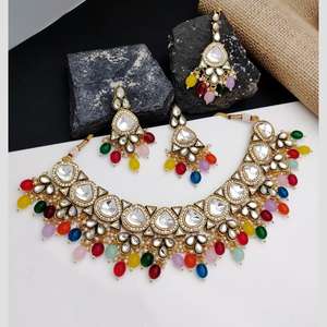 Gold Plated Kundan and Beads Meenakari Necklace <b>Set</b> 10581415GR <b>Fine</b> <b>Jewelry</b> <b>Set</b> - Product Image 4