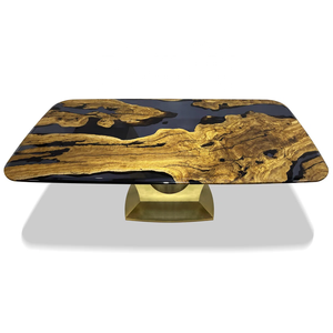Factory Wholesale Custom Modern Epoxy Resin <b>Dining</b> <b>Table</b> <b>Top</b> with Wood Slab Metal Legs 6 Seater at Best Price From India - Product Image 1