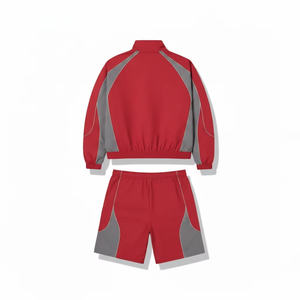 Survêtement unisexe bleu et jaune uni 2-en-1 léger en polyester/nylon, manches longues, demi-zip, short sportif avec poches latérales, séchage rapide - Product Image 2