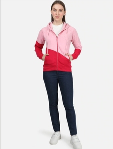 Sudadera con Capucha y Cierre de Cremallera para Mujer, Estampada con Puntos, en Rosa y Rojo, Corte Regular, 100% Algodón Tejido, Ropa Casual de Invierno - Product Image 1