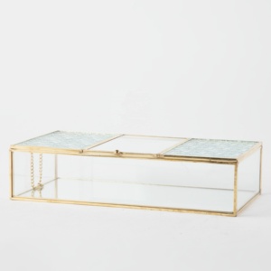 Boîte à bijoux rectangulaire en verre de luxe moderne avec bordure en laiton doré Organisateur de bagues décoratif élégant - Product Image 6