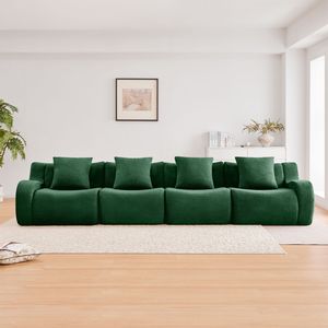 Divano a 4 Posti in Tessuto Teddy di Alta Qualità, Senza Montaggio Necessario, Braccioli Curvi, Design Antiscivolo, Alta Densità 32D, per Soggiorno - Product Image 3