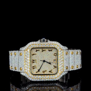 Yellow <b>Gold</b> Diamond <b>Watch</b> <b>Rectangle</b> Case Sapphire Crystal Analog Dial Quartz Movement ETA 30mm - Product Image 1