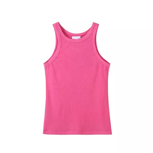Women's <b>Pink</b> Knitted Sleeveless Tank <b>Top</b> O-Neck Solid Color Casual Style Regular Length - Product Image 2