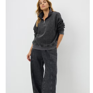 Men's Women's Half Zip Sweatshirt Oversized <b>Mock</b> <b>Neck</b> Plain Cotton Custom Streetwear <b>Top</b> acid wash - Product Image 3