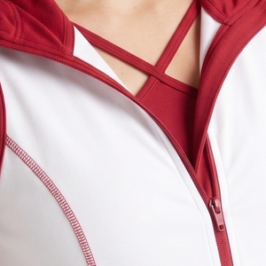 Women's White <b>Red</b> Hooded Sleeveless Vest With Pockets Sporty Hood Tank <b>Top</b> Knitted 100% Fleece Workout Wear Sleeveless Hoodie - Product Image 5