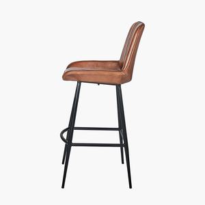 Silla de Bar Retro de Cuero Marrón y Hierro de Estilo Indio Contemporáneo Premium, Solución de Asiento para Hogares, Hoteles y Espacios de Gastronomía Fina - Product Image 5
