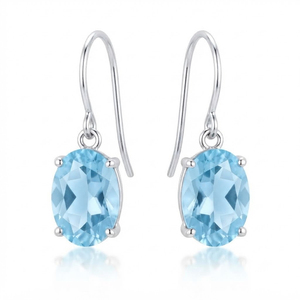 High Quality Rhaya Jewels 925 Sterling Silver Rhodium Plated Bohemian Style Oval Shape <b>Blue</b> <b>Topaz</b> Claw Setting Hook <b>Earrings</b> - Product Image 1