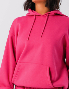 <b>Pink</b> Unisex Long Hooded Sweatshirt Oversized Fleece Casual Pocket <b>Hoodie</b> Winter Wear Solid Color 100% Cotton Eco-Friendly 300g - Product Image 3
