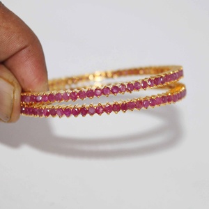 Memoria Jewels Natural Precious Gemstone <b>Ruby</b> Bangle Gold Plated 925 Sterling Silver Women's Engagement Gift Party Jewelry - Product Image 3